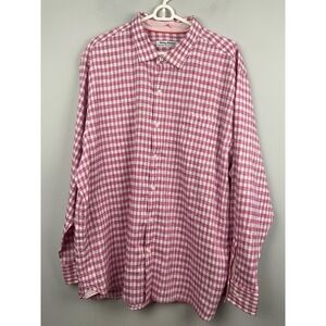 Tommy Bahama Barbados Breeze Stretch Pink Check Linen Blend Shirt XXL‎ Casual